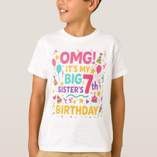 Camiseta Big Sister 7th Birthday Cute Rainbow Fun 7 Year