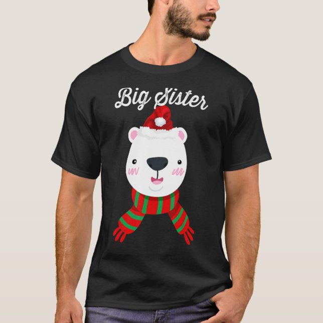 Camiseta Big Sister Bear Santa Hat Fama de Natal (Frente)