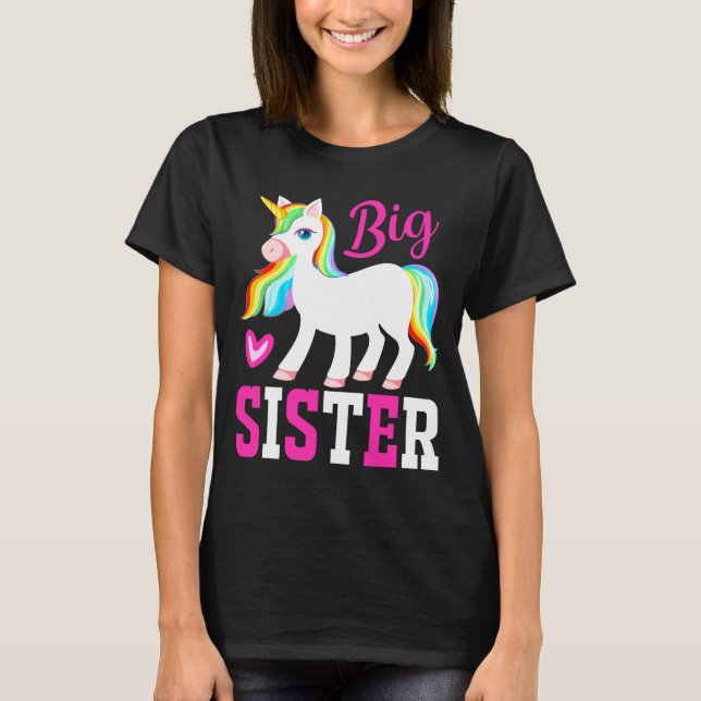 Camiseta Big Sister Magical Unicorn com Rainbow Mane & Tail (Frente)