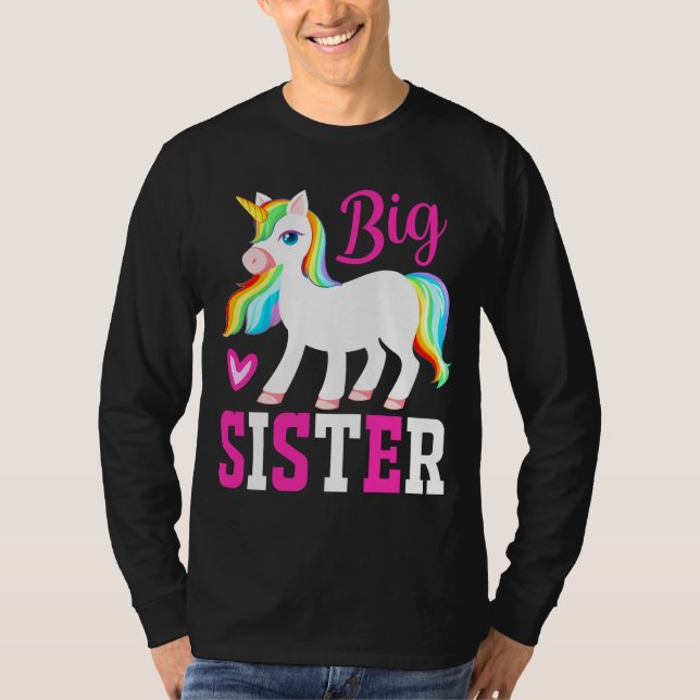 Camiseta Big Sister Magical Unicorn com Rainbow Mane & Tail (Frente)