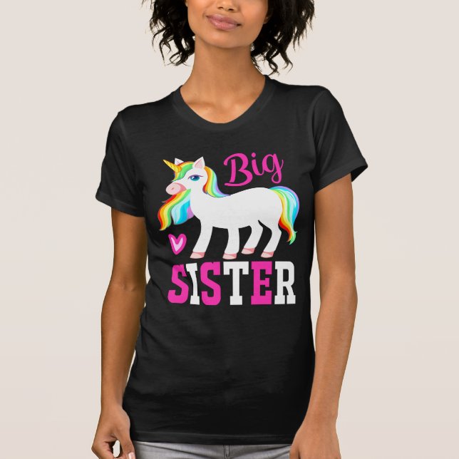 Camiseta Big Sister Magical Unicorn com Rainbow Mane & Tail (Frente)