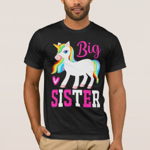 Camiseta Big Sister Magical Unicorn com Rainbow Mane & Tail