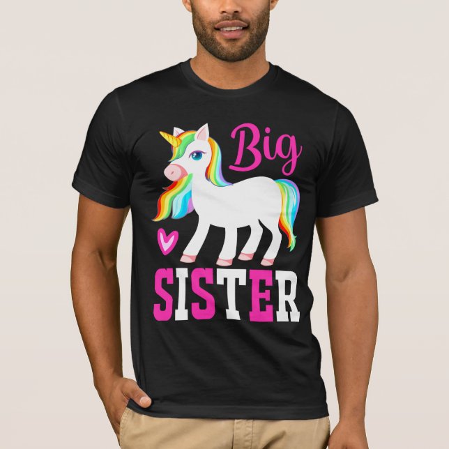 Camiseta Big Sister Magical Unicorn com Rainbow Mane & Tail (Frente)