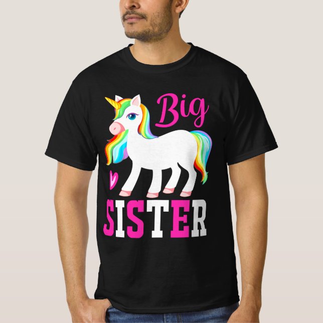 Camiseta Big Sister Magical Unicorn com Rainbow Mane & Tail (Frente)