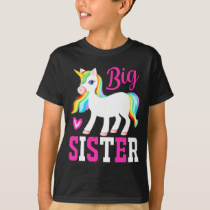 Camiseta Big Sister Magical Unicorn com Rainbow Mane & Tail