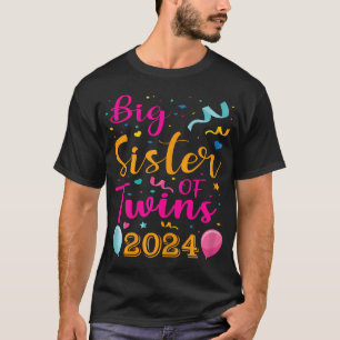 Camiseta Big Sister Of Twins 2024 Anúncio De Gravidez Gi