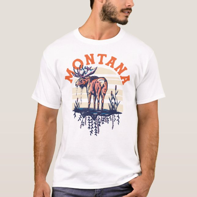 Camiseta Big Sky Country Montana. Alce de Viagem de Retro l (Frente)