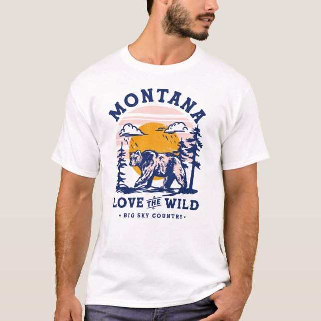 Camiseta Big Sky Country Montana. Urso Grizzly Retro legal (Frente)