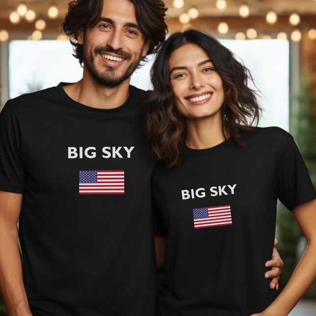 Camiseta Big Sky EUA - Cor Escura do Sinalizador Americano (Criador carregado)