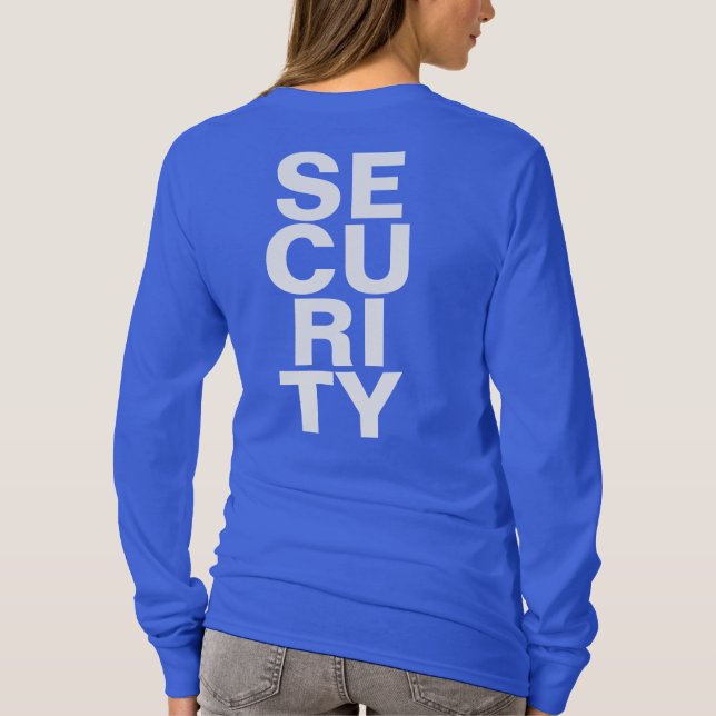 Camiseta Big Text Deep Royal Blue Template Womens Security (Verso)