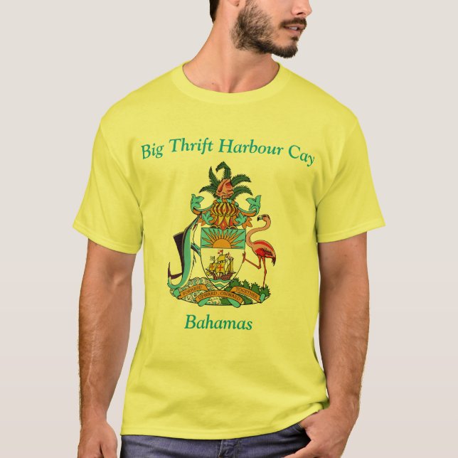 Camiseta Big Thrift Harbor Cay, Bahamas com Casaco de armas (Frente)