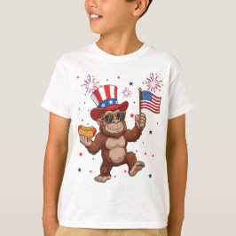 Camiseta Bigfoot 4 de Julho Foguete Patriótico e Fogos de A