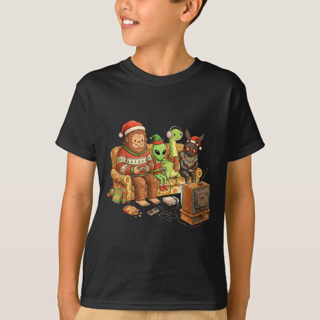 Camiseta Bigfoot Alien Nessie Mothman Retro Gaming Christma (Frente)