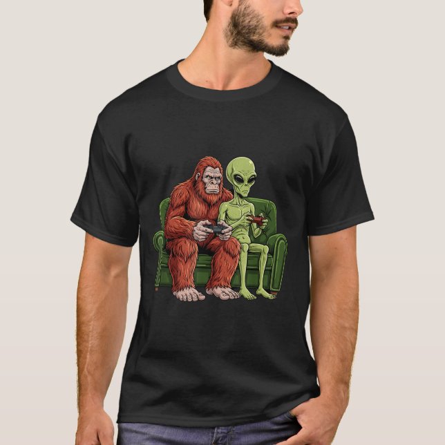 Camiseta Bigfoot Alien Video Games Gaming Sasquatch Ufo Men (Frente)