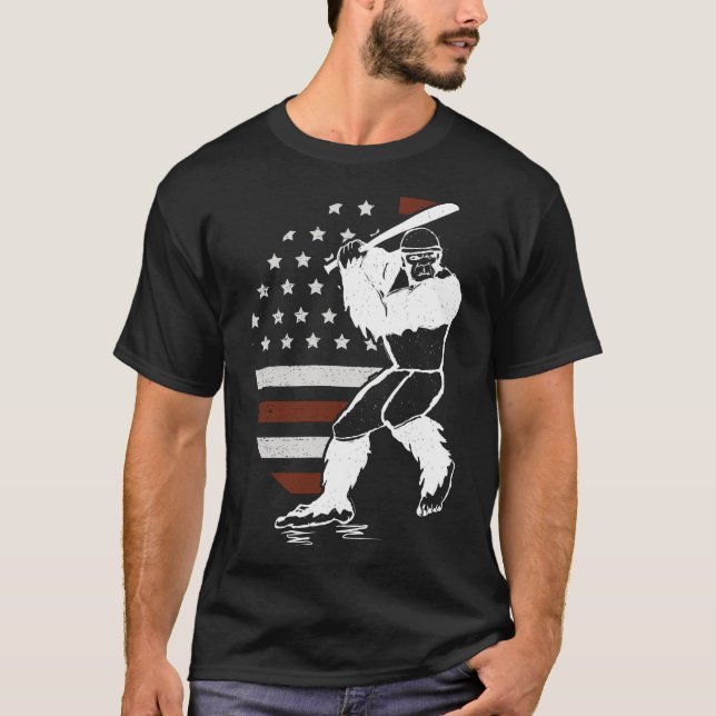 Camiseta Bigfoot Baseball American Flag Sasquatch Softball  (Frente)