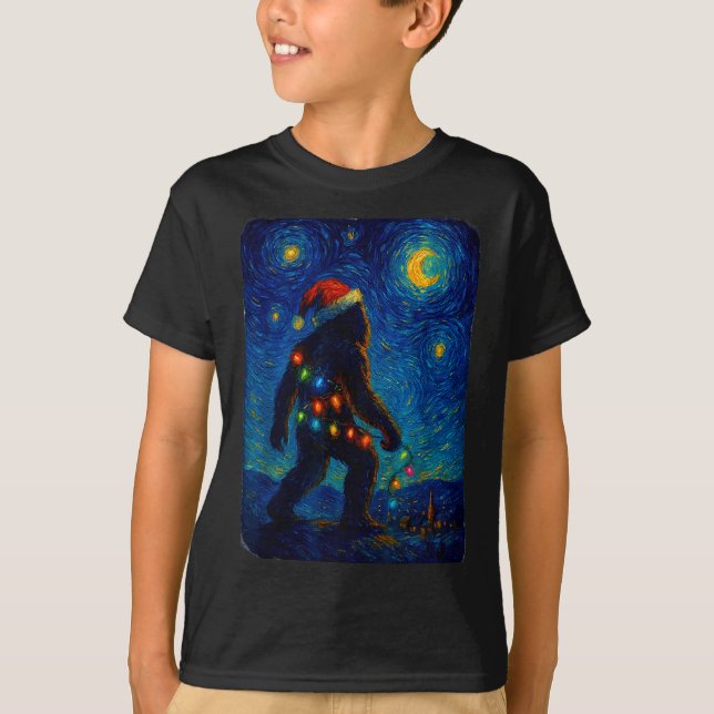 Camiseta Bigfoot Christmas Sasquatch Santa Hat Starry Night (Frente)