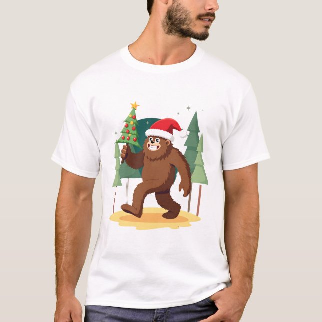Camiseta Bigfoot Christmas Tree Santa Hat (4) (Frente)