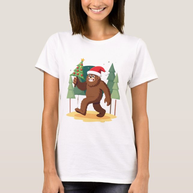 Camiseta Bigfoot Christmas Tree Santa Hat (4) (Frente)