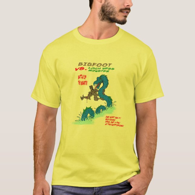 Camiseta Bigfoot CONTRA o monstro de Loch Ness (Frente)