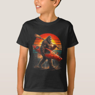 Camiseta Bigfoot engraçado remando kayak pôr do sol retrô s