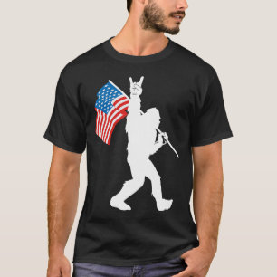 Camiseta Bigfoot Engraçado Rock And Roll Bandeira Dos EUA P