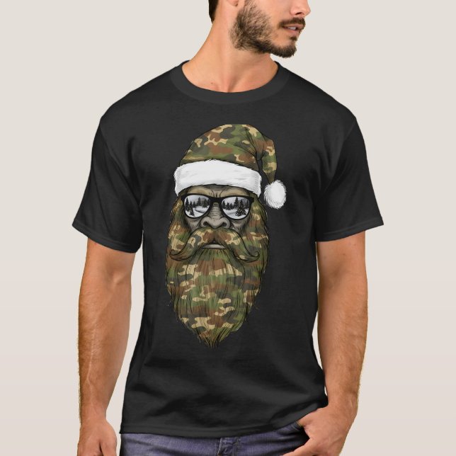 Camiseta Bigfoot Face Sungles Santa Christmas Camo Xmas Sas (Frente)