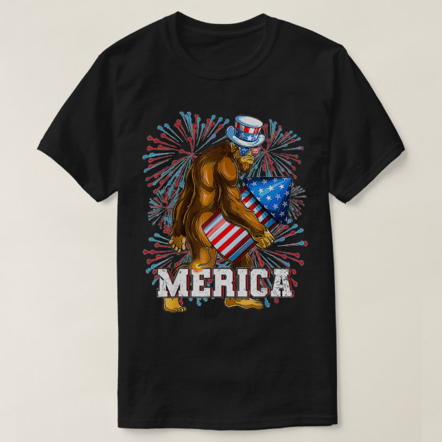 Camiseta Bigfoot Fireworks 4 de julho Boys Men Merica EUA  (Frente do Design)