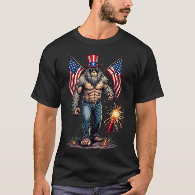 Camiseta Bigfoot Fireworks 4th Of July Sasquatch American U (Frente)