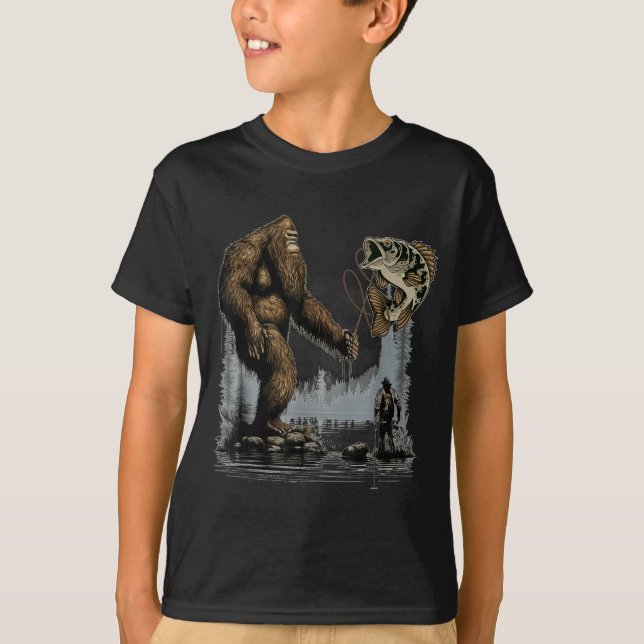 Camiseta Bigfoot Fishing Funny Sasquatch Fi-shirt  (Frente)