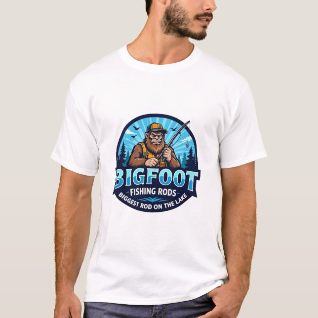Camiseta Bigfoot Fishing Rods Biggest On The Lake (Frente)