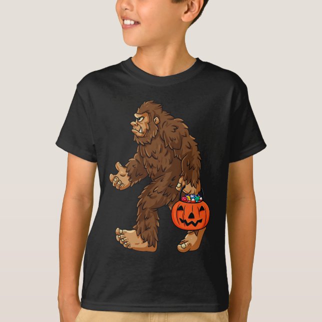 Camiseta Bigfoot Jack O Lanterna Diversão Halloween Boys Sa (Frente)