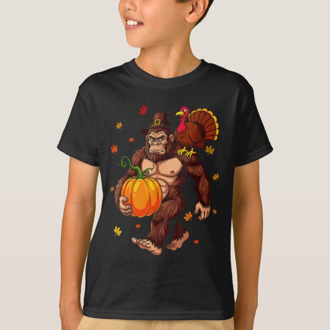 Camiseta Bigfoot Lgrim Turkey Pumpkin Thanksgiving Day Boys (Frente)
