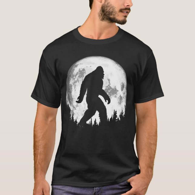 Camiseta Bigfoot Night Stroll! Lua Cheia legal E Árvores Sa (Frente)