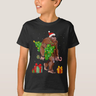 Camiseta Bigfoot Papai noel Árvore de Natal Luz Engraçada X