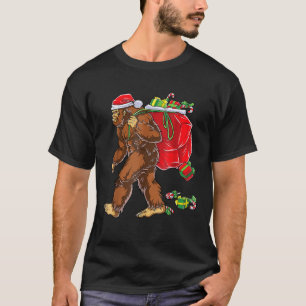 Camiseta Bigfoot Papai noel Árvore de Natal Luz Engraçada X