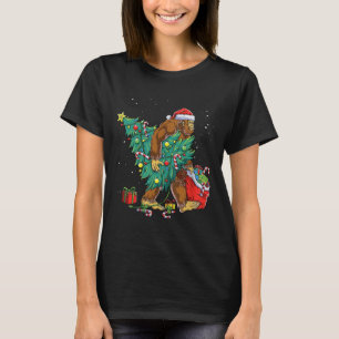 Camiseta Bigfoot Papai noel Árvore de Natal Luz Engraçada X