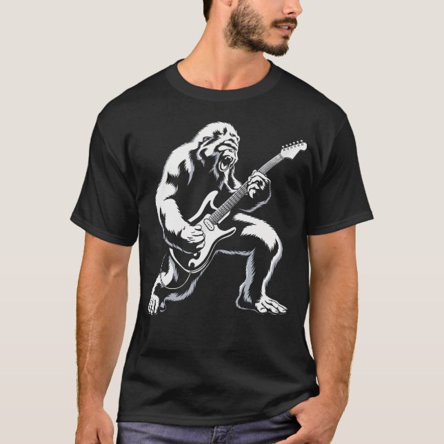 Camiseta Bigfoot Playing Guitar Rock And Roll Music Band Sa (Frente)