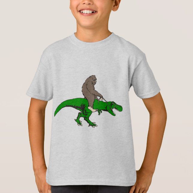 Camiseta Bigfoot que monta T Rex (Frente)