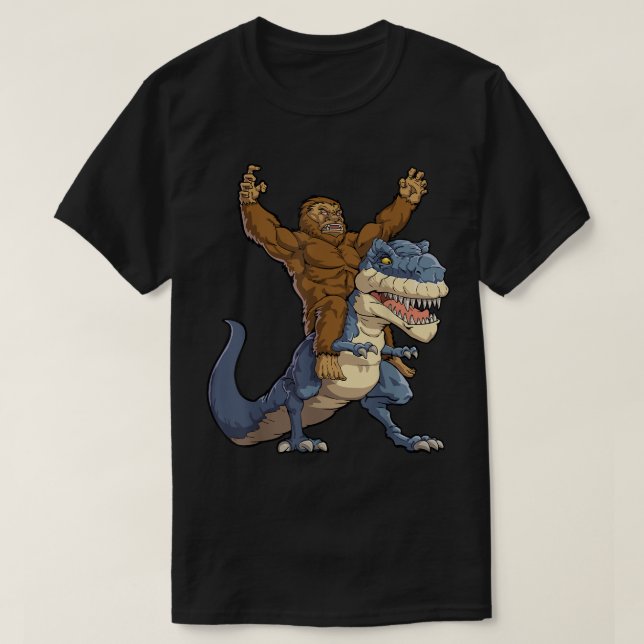 Camiseta Bigfoot Riding T-Rex Funny Design (Frente do Design)