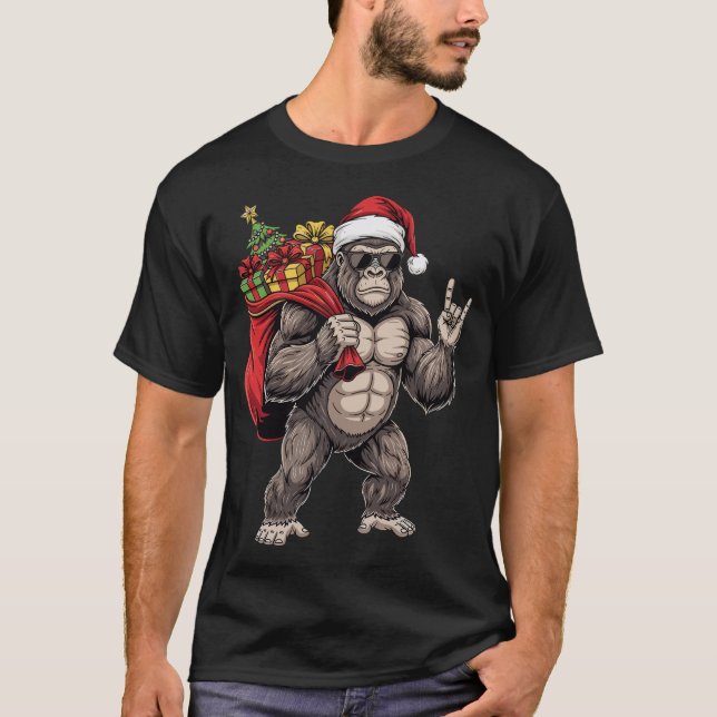 Camiseta Bigfoot Santa Rock On Funny Christmas Sasquatch (Frente)