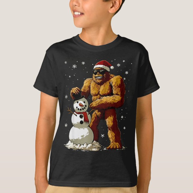 Camiseta Bigfoot Santa Snowman Kids Boys Men Xmas Christmas (Frente)