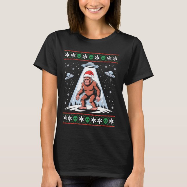 Camiseta Bigfoot Santa Ufo Alien Funny Ugly Christmas Sweat (Frente)