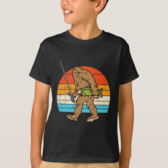Camiseta Bigfoot Sasquatch Fishing Retro Fisherman Men Wome (Frente)