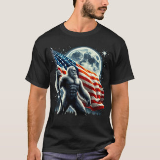 Camiseta Bigfoot Sasquatch Full Moon Patriótico Americano
