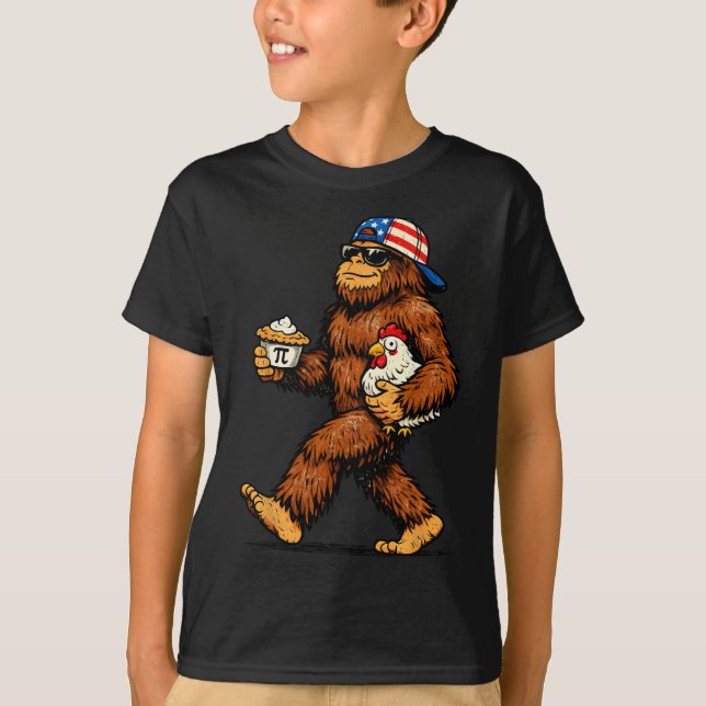 Camiseta Bigfoot Segurando Pi Matemática Frango Pi Dia Dive (Frente)