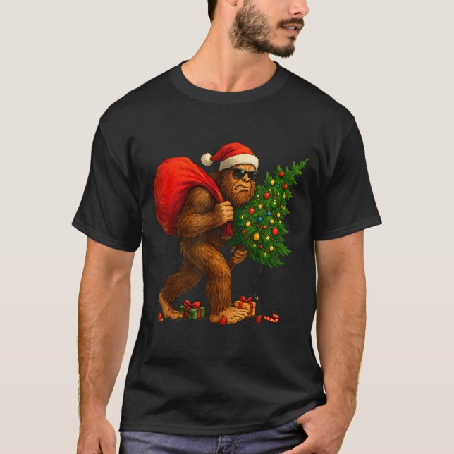 Camiseta Bigfoot Stealing Christmas Tree Lights Xmas Boys M (Frente)