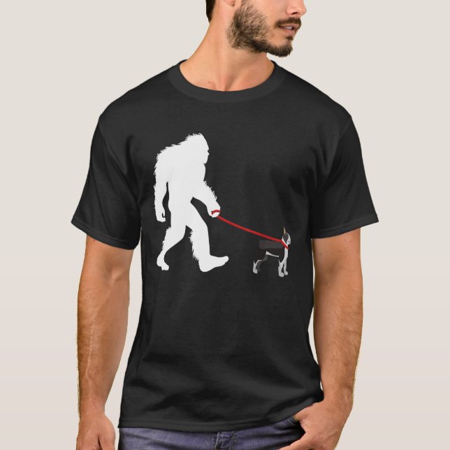 Camiseta Bigfoot Walking Boston Terrier (Frente)