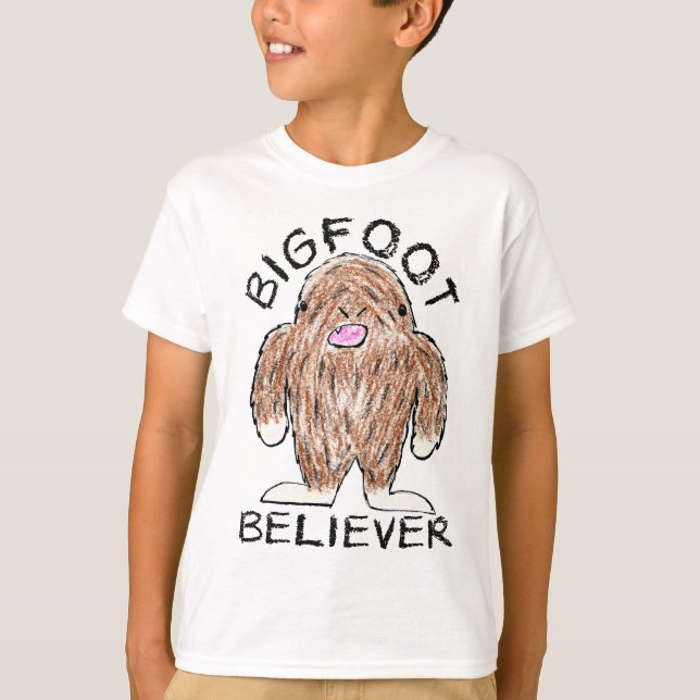 Camiseta BIGFOT BELIEVER - Sasquatch Crayon Sketch divertid (Frente)