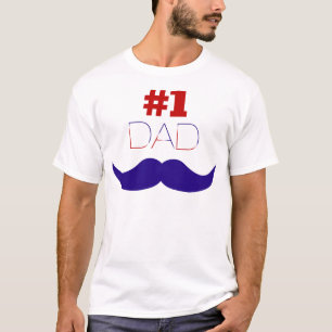 Camiseta Bigode branco do pai #1 e azul vermelho - número