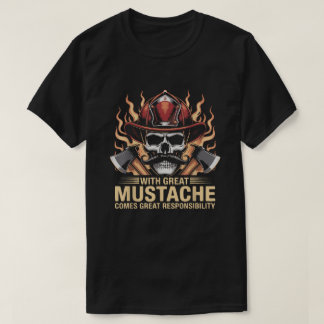 Camiseta Bigode de Bombeiro Caveira Herói Chama Machados Pr
